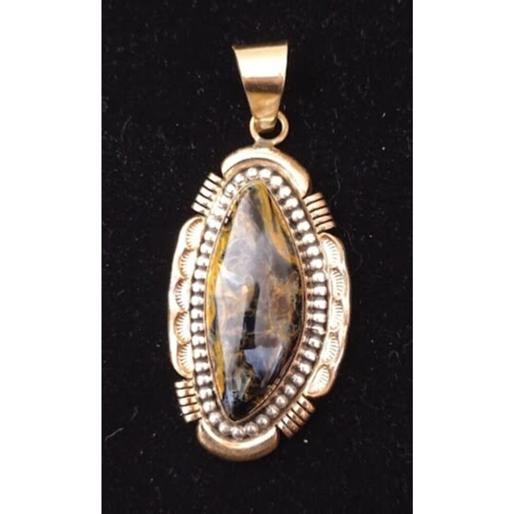 Vtg Signed Lee Bennett Navajo Sterling and‎ 12K Gold Filled Pendant with Jasper - Picture 3 of 6